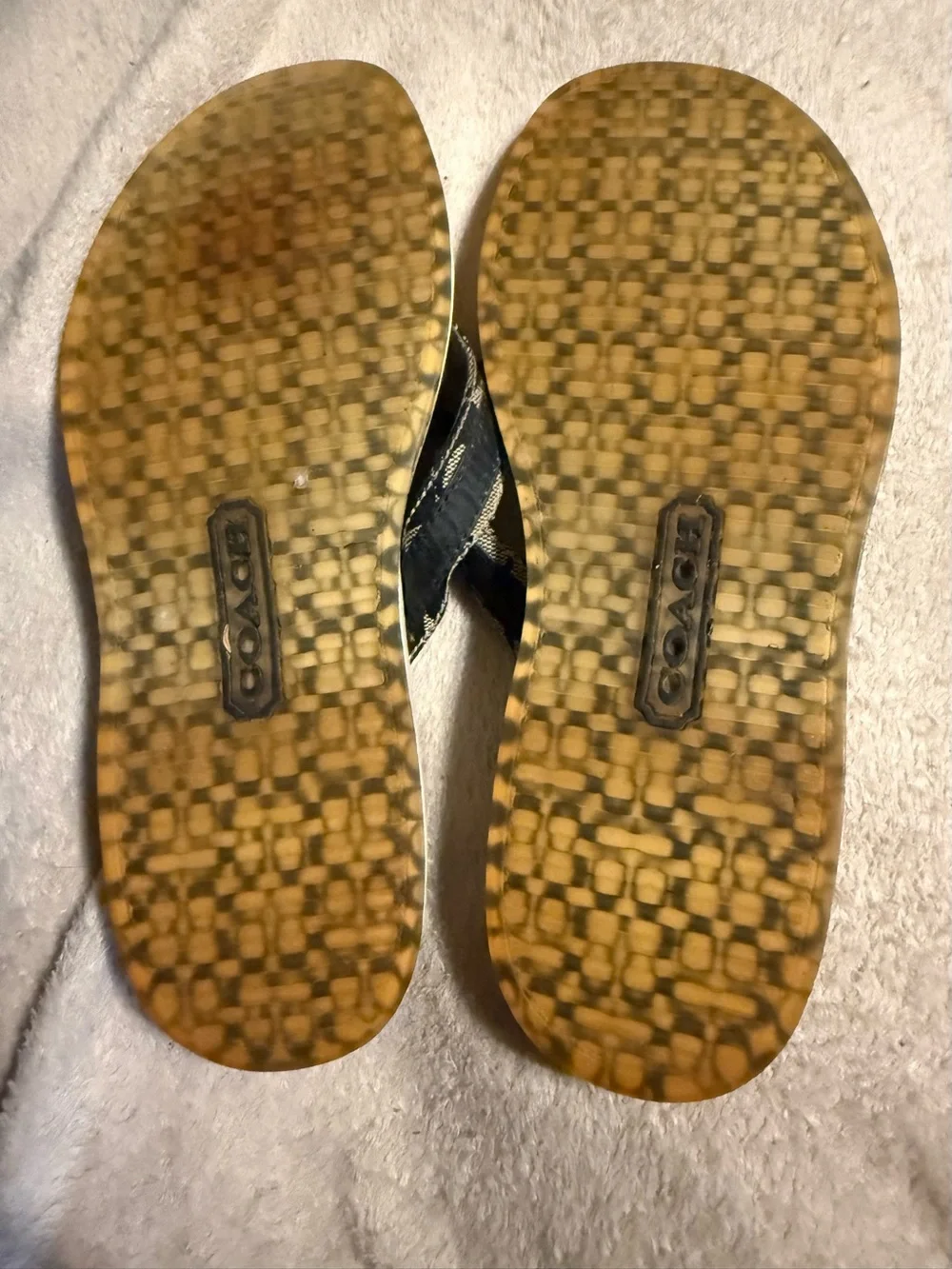 Coach Black Flip Flop Sandals with Tan Trim